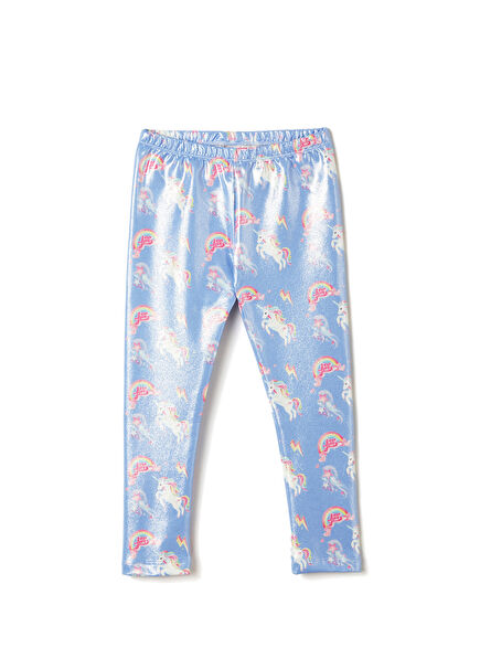 Gökkuşağı ve Unicorn Desenli Kız Çocuk Simli Tayt