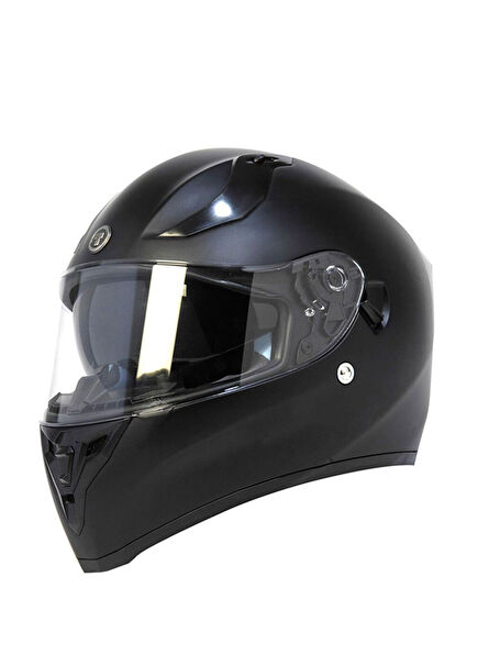 T-15 Mat Siyah Kapalı Unisex Motosiklet Kaskı 