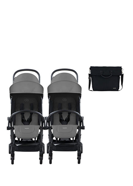 Connect³ Black Grey Twin Stroller + Gift Side Care Bag