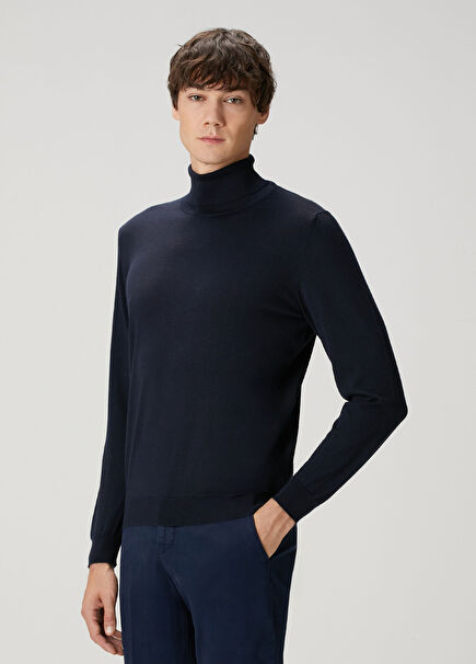 Lacivert Balıkçı Yaka Yün Kazak