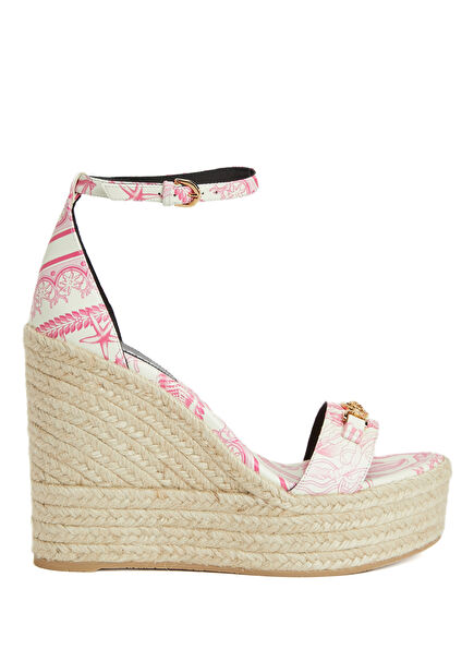 Pink White Women's Leather Espadrille