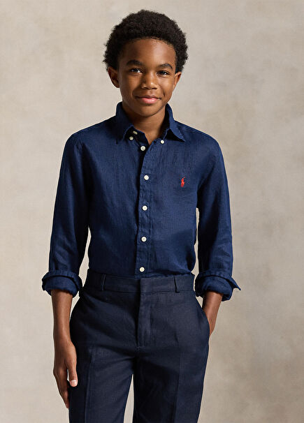 Navy Blue Kids Linen Shirt