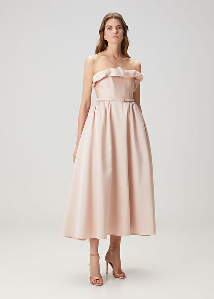 Powder Strapless Midi Cocktail Dress