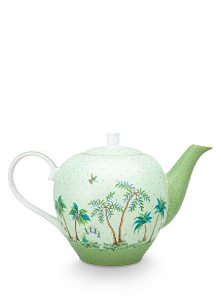 Jolie Yeşil Desenli Porselen Demlik