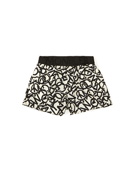 Black And White Logo Patterned Girls Shorts