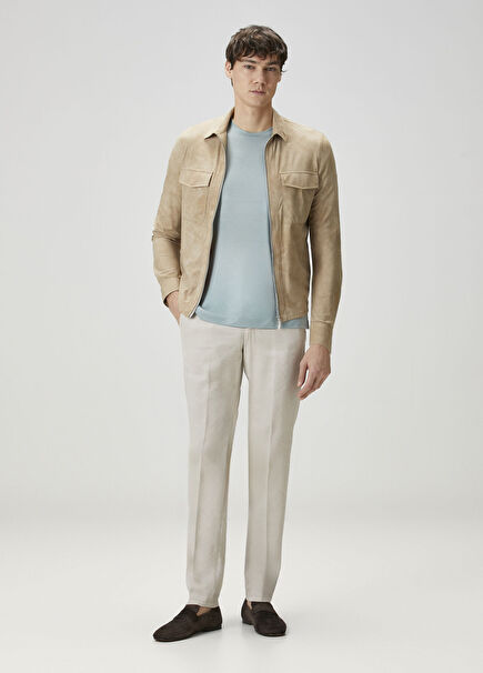 Caracciolo Bej Keten Pantolon