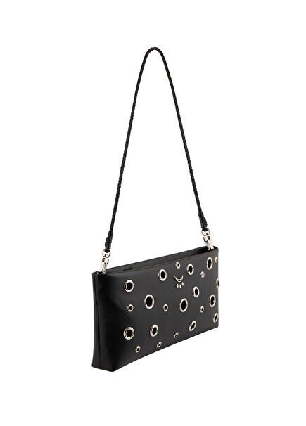 Hera Studded Black Leather Women's Shoulder Bag