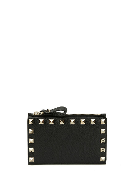 Rockstud Black Women's Leather Card Holder
