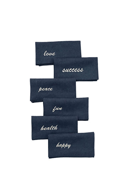 New Year's Series Good Wishes Themed Anthracite Gray Linen 6-Piece Service Napkin