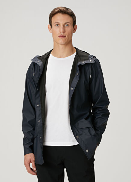 Navy Blue Hooded Raincoat