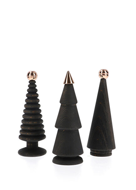 Decorative Bronze-Detailed Wooden Christmas Tree Set