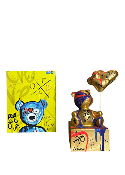 Oturan Ayıcık Pop Art Gold Dekoratif Heykel