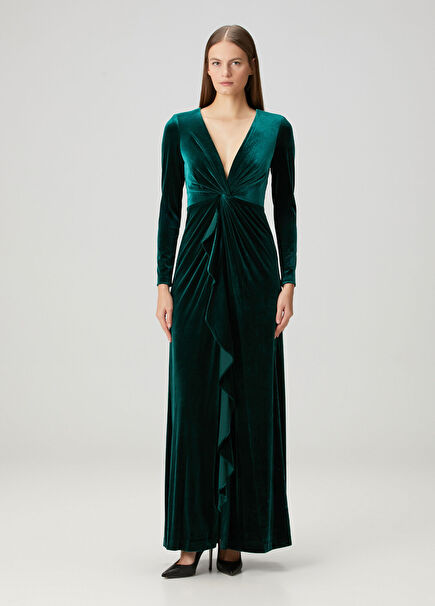 Dark Green Maxi Velvet Evening Dress