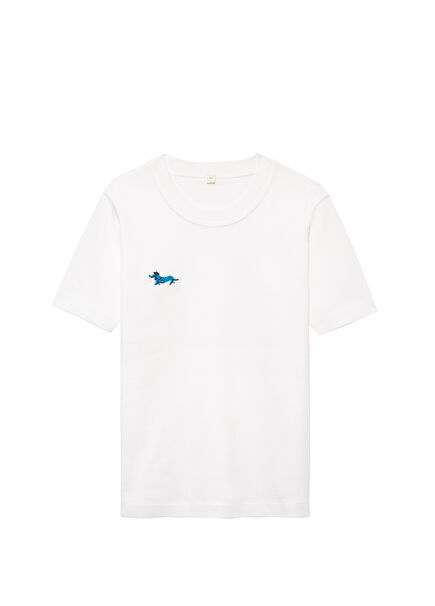 Sign Stitch Mavi Nakış Detaylı Beyaz Kısa Kollu Unisex Çocuk T-shirt