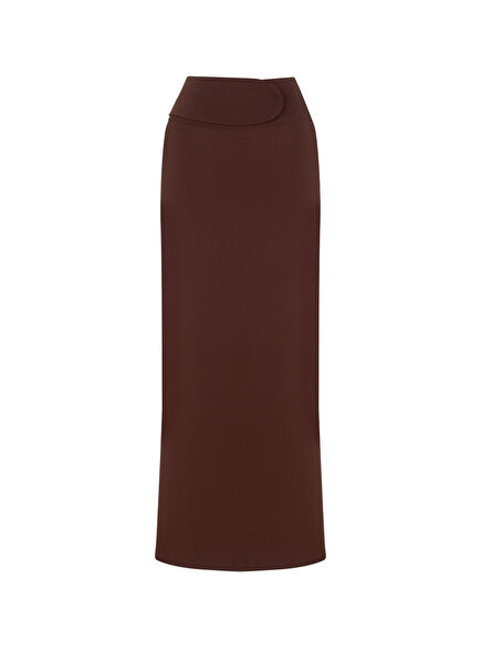 Brown Belt Detailed Women's Maxi Length Skirt
