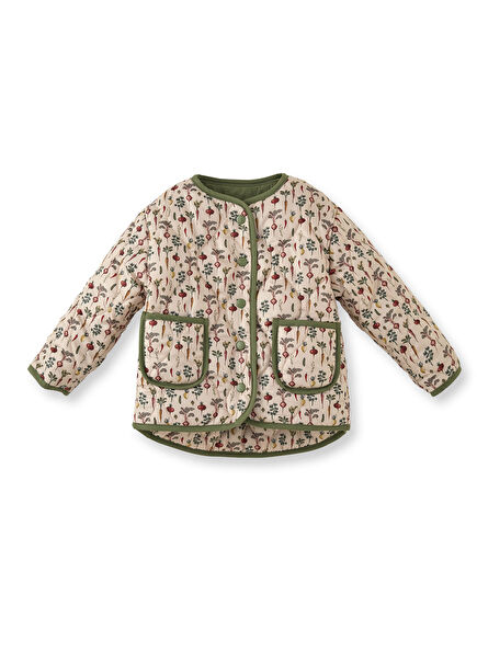 Renkli Desenli Kapitone Kız Çocuk Mont