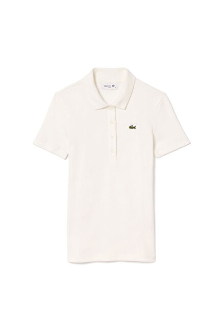 Beyaz Polo Yaka Slim Fit Kısa Kollu Kadın T-Shirt