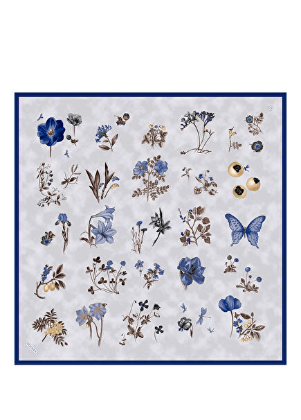 Botanik Desenli Twill İpek Kadın Eşarp