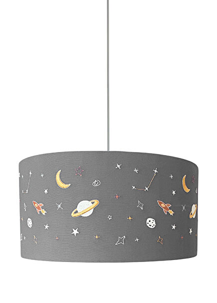 Lacivert Rocket Nakışlı Çocuk Odası Tavan Aydınlatması