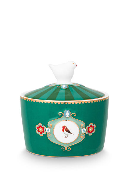 Love Birds Green Porcelain Sugar Bowl