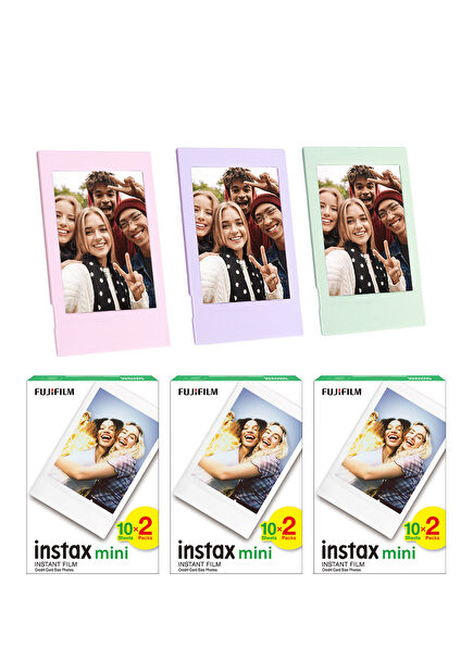 Instax Mini 60'lı Film Lila Pembe ve Yeşil 3 Fotoğraf Çerçevesi