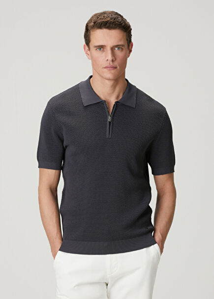 Anthracite Polo Honeycomb Textured Sweater