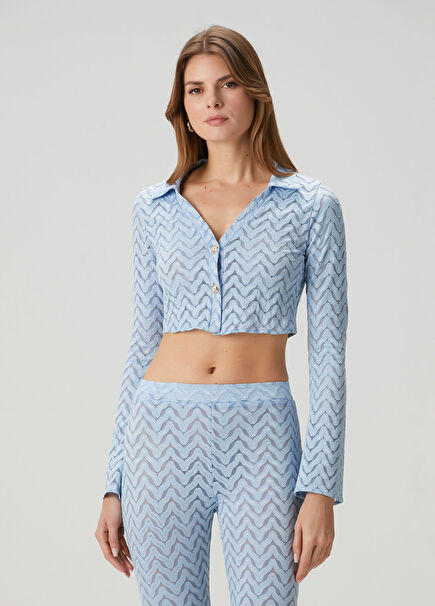 Whisper Mavi Crop Dantel Bluz
