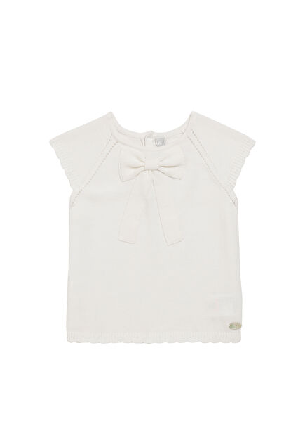 White Short Sleeve Girls' Knit Sweater