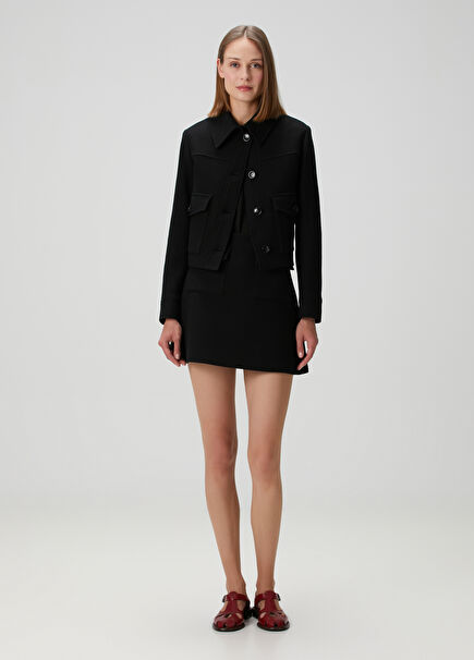 Harper Black Mini Wool Skirt