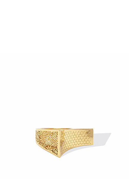 Asymmetrical Floral Honeycomb Gold Ring