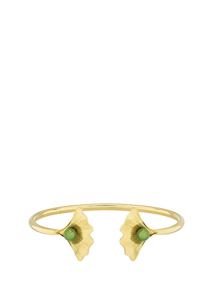 Ginkgo Antinea Green 18 Ayar Altın Kaplama Kristal Esnek Unisex Bileklik 
