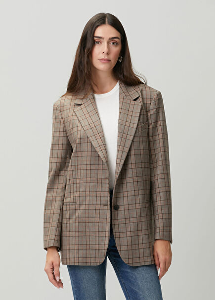 Kahverengi Ekoseli Blazer