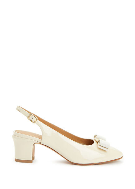 Ekru Deri Topuklu Ayakkabı
