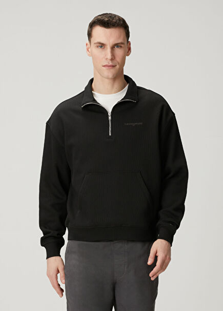 90s Black Collar Zipper Sweatshirt