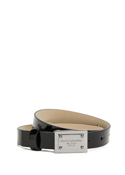 Black Logo Buckle Boys Leather Belt