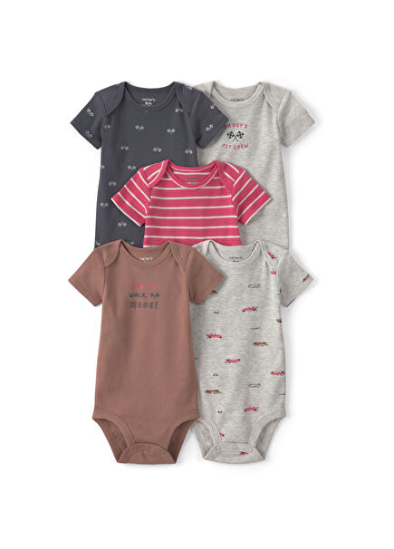 Renkli Kısa Kollu 5'li Erkek Bebek Body Set