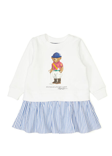 Beyaz Logo Detaylı Kız Çocuk Elbise