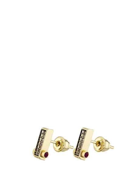 Pırlanta Detaylı Kadın Altın Tekli Bar Küpe