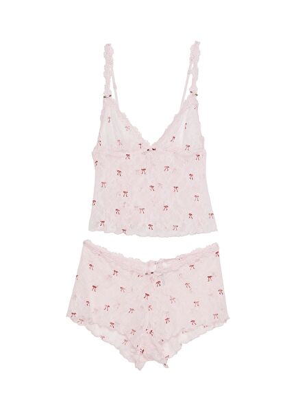 Stretch Lace Çok Renkli Üçgen Cami ve Şort Set