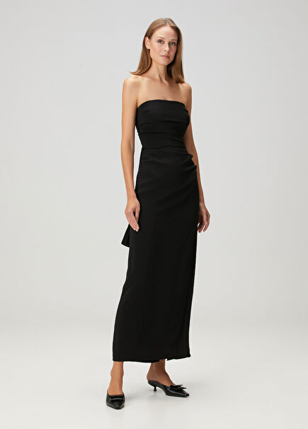 Black Strapless Midi Dress