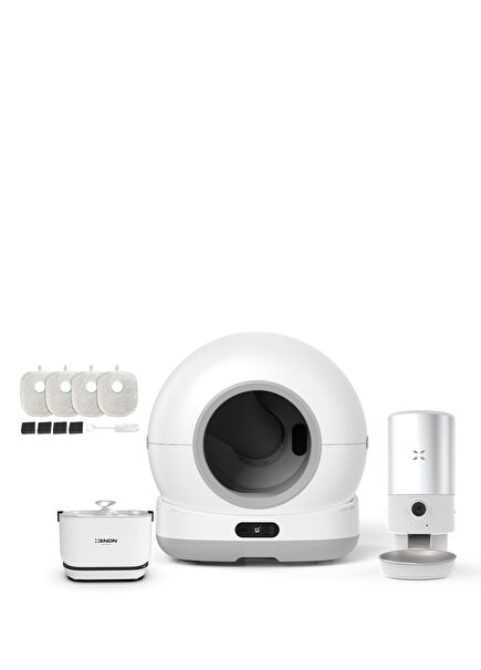 Akıllı Otomatik Kedi Tuvaleti Kameralı Beyaz Mama Kabı ve Çelik Su Pınarı 4'lü Pet Ürünleri Seti