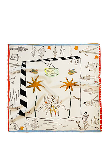 Silent Movie Beige Silk Women's Scarf