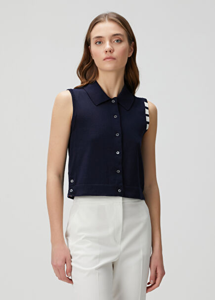 Navy Blue Sleeveless Cardigan