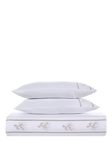 Grace Mink Cotton Percale Embroidered and Openwork Double Duvet Cover Set 200 x 220 cm