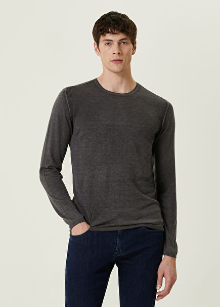 Pete Gri Uzun Kollu İpek T-shirt