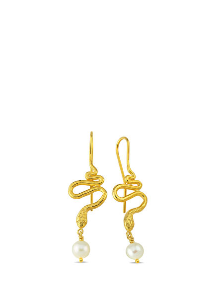 Pearl Snake Women's Gold Plated Earrings