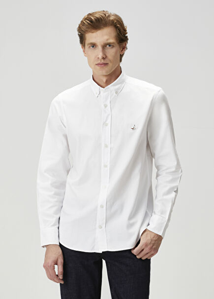 Slim Fit Beyaz Oxford Gömlek