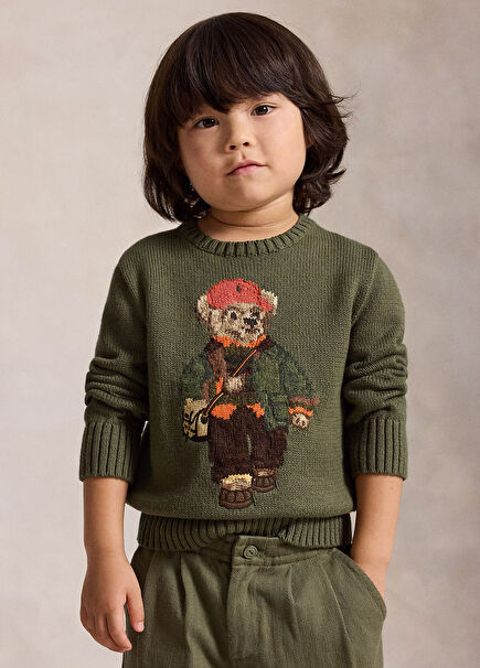 Green Teddy Bear Jacquard Boy's Sweater