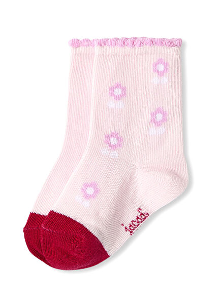 Pink Intarsia Knitted Motif Baby Girl 2-Pack Socks