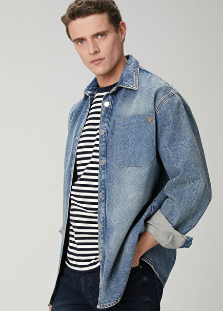 Mavi Oversize Fit Tek Cepli Jean Gömlek